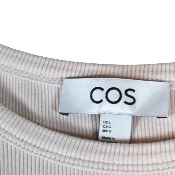 COS Creamy Pink Ribbed Long Sleeve Top Minimalist Basic Luxe L - Picture 2 of 5